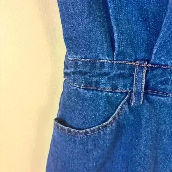 Le Lis Denim “70’s” Retro Collared Button Down Fitted Raw Hem Jean Dress Size M - Picture 7 of 16
